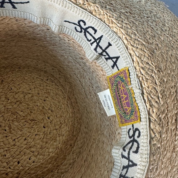 Scala Handcrafted Rafia Straw Sun Hat Wide Brim Chiffon Tie Womens One Size - Picture 8 of 10